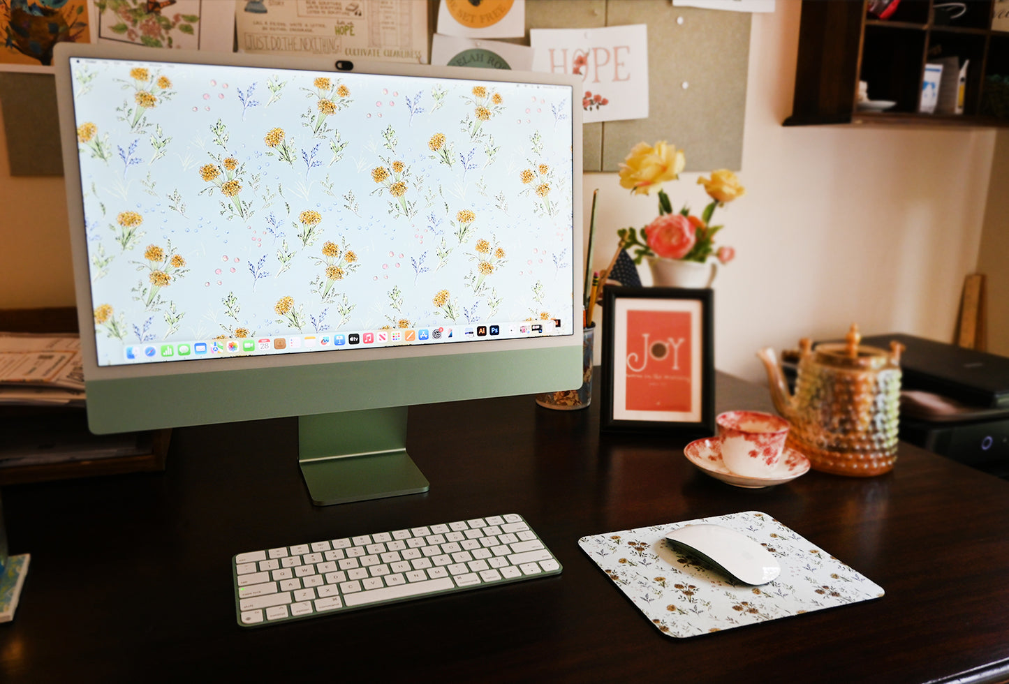 Turquoise Marigolds Mouse pad